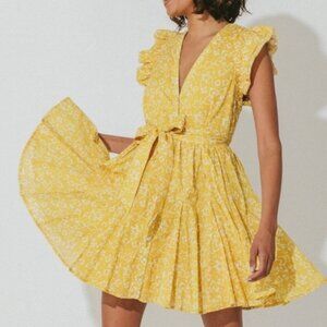 Zia Mini Dress‎ Cassia Ruffle Shoulder Yellow White Size XS